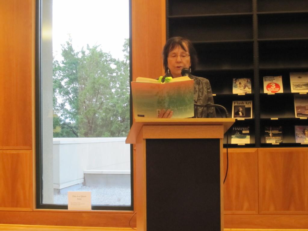 Pulitzer-prize winning poet Rae Armantrout reads to an audience in the CSUB Dezember Reading Room. (Tara Baraceros/The Runner)