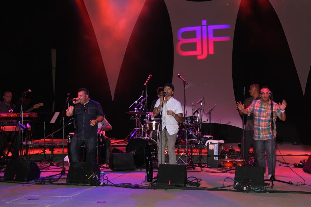 Avance energizes the audience with their salsa music and engaging personalities at the Bakersfield Jazz Festival at the CSUB Amphitheater on Saturday. (Steven Barker/The Runner).