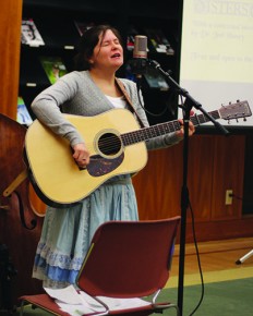 Angelica Grim of the Bakersfield bluegrass band The Sisters Grim performs Tuesday evening at the Walter Presents event “Music of the Great Depression”.