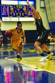 Sophomore point guard Alyssa Shannon drives the ball to the basket at the Icardo Center on Saturday.