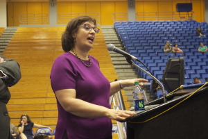 Sonia Nazario answered questions from the audience at the One Book One Kern event on Oct 30 in the Icardo Center.