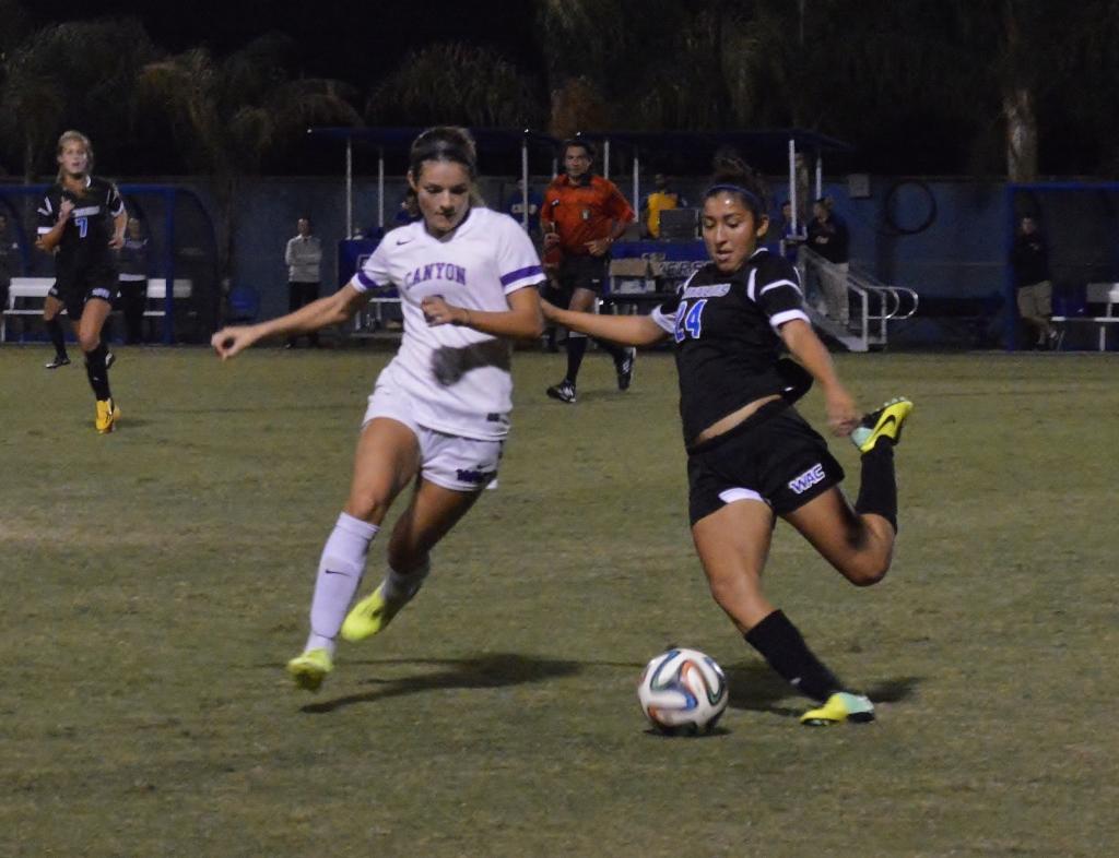 California State University, Bakersfield women's soccer team mid-fielder, Brittany Mejia, goes after the ball on October 30 at CSUB's main soccer field.