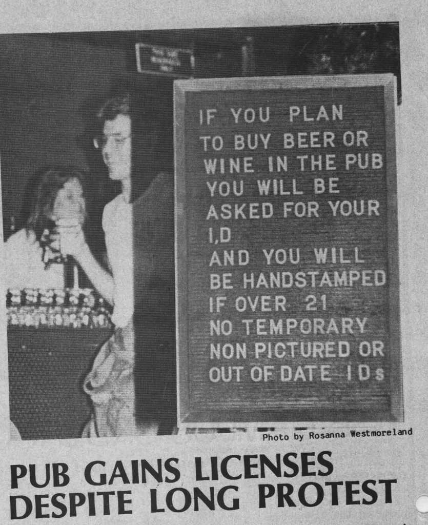 Photo from The Runner Archives
A photo from the September 1982 issue of The Runner when The Pub got its license after a long protest.