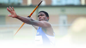 Track and field athlete Karnell Grimes is now currently seventh on CSUB’s all-time top 20 list in the javelin throw. Photo by Avry Photography.