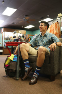 Chance Gusbeth sporting the bold socks and Stylish backpack Photos by Diana Olivares