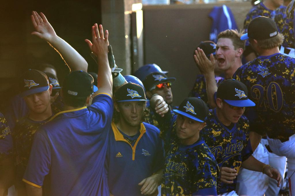 CSUB’s dugout celebrates after they tacked on a few runs in the 3rd inning on some timely hitting against Seattle University on April 24 at Hardt Field. The Roadrunners beat WAC rival Redhawks 5-0 on April 24.
Photo by AJ Alvarado/The Runner