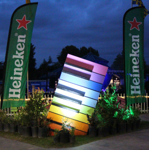 Piano sculpture at the Jazz Festival located in the walkway for people to see. The sculpture changes colors. Photo taken at CSUB on May 8th, 2015. Ileana Angulo/ The Runner