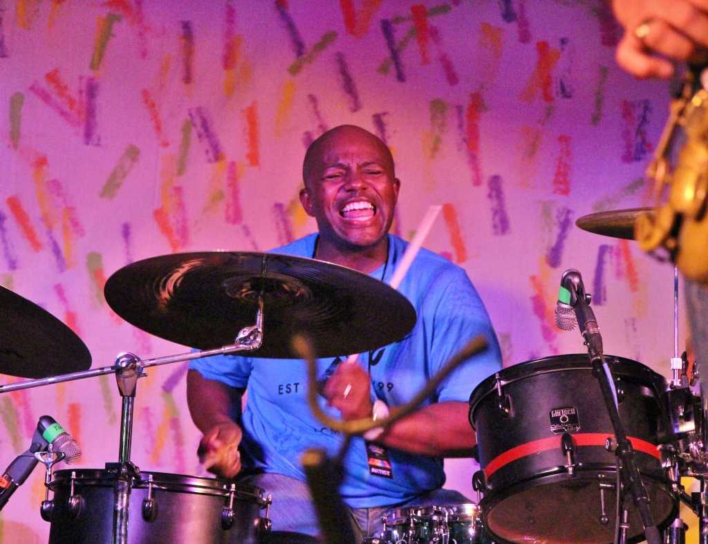 Unkle Funkle drummer gives an energetic performance at the 29th Annual Bakersfield Jazz Festival on May 9.