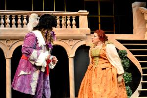 Anthony Jauregui (Dorante) and Ariel Clark (Mme. Préférée) rehearse a scene in the final dress rehearsal at the Doré Theatre on May 20.
