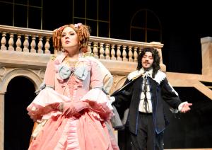 Leads Kara McDonald (Angélique) and Richard Garibay (Valére) rehearse a scene in the final dress rehearsal at the Doré Theatre on May 20.