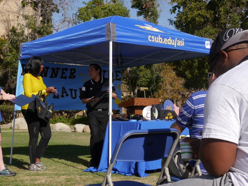 ASI President Mike Kwon presents CSUB students with the Runner Ride bike share program as they launched it at the ceremony on Sept. 16.
Photo by Julie Perez/The Runner