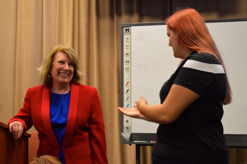 Vice President of External Affairs Danielle Kinsey introduced Senator Jean Fuller on Oct. 9 at the ASI meeting.
Photo by Marisel Maldonado/The Runner