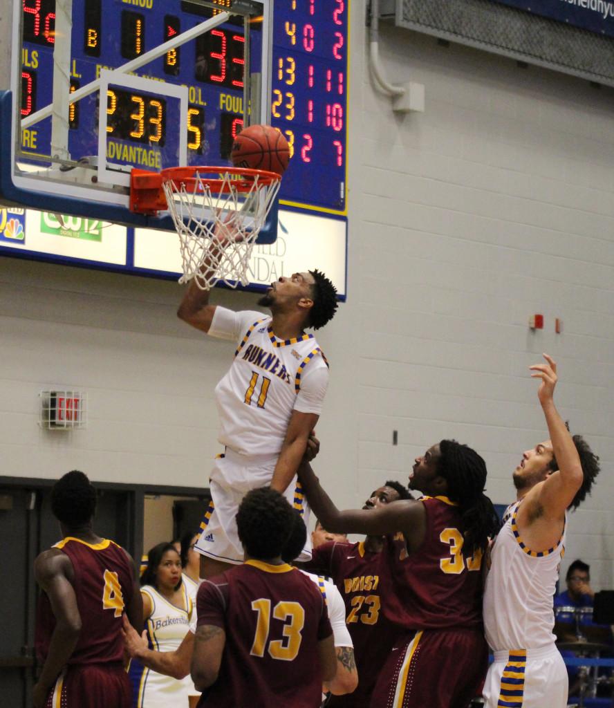 CSUB's redshirt-junior guard Jaylin Airington goes up to tip the ball in against Bristol University from Anaheim on Saturday, Nov. 7 in the Icardo Center.
Photo by Marisel Maldonado/The Runner