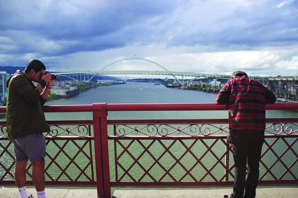 BC student Jacob Tover and CSUB senior EMS major Jordan Portillo on the Broadway Bridge in Portland, Ore. in summer 2015.
Photo by Bre Williams/The Runner
