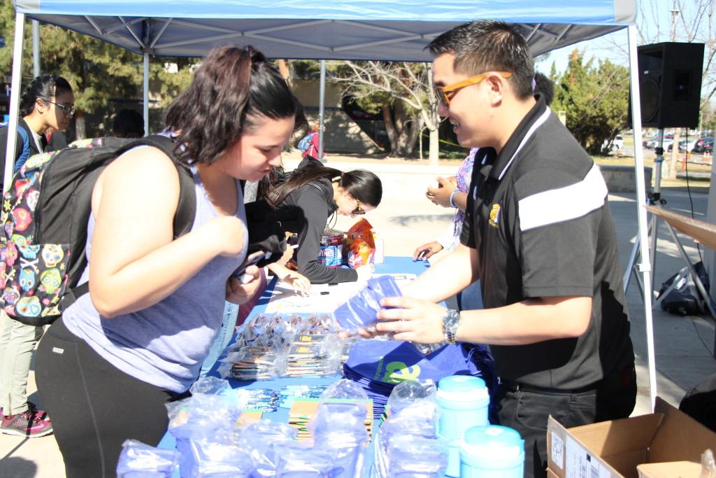 Associated Student Inc., gave out sunglasses, notebooks, pens, and other goodies made out of recycled products during the Recycle Mania Kick start. 
By Alejandra Flores/ The Runner
