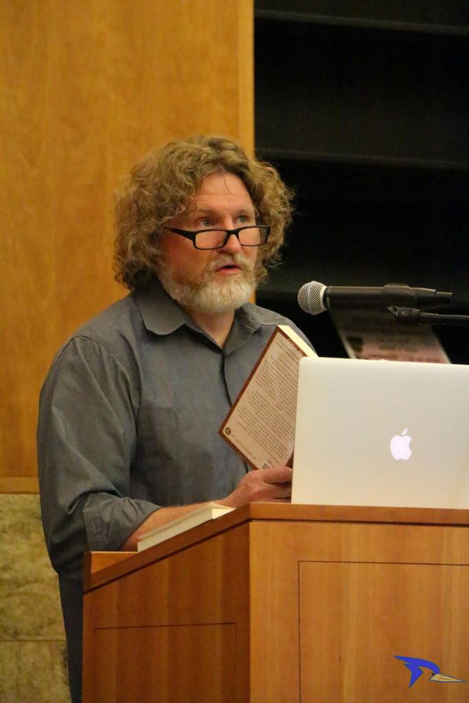 James Chavez/The Runner Author Brian Evenson sharing his insight on Tuesday, May 10 at the Dezember Reading Room.