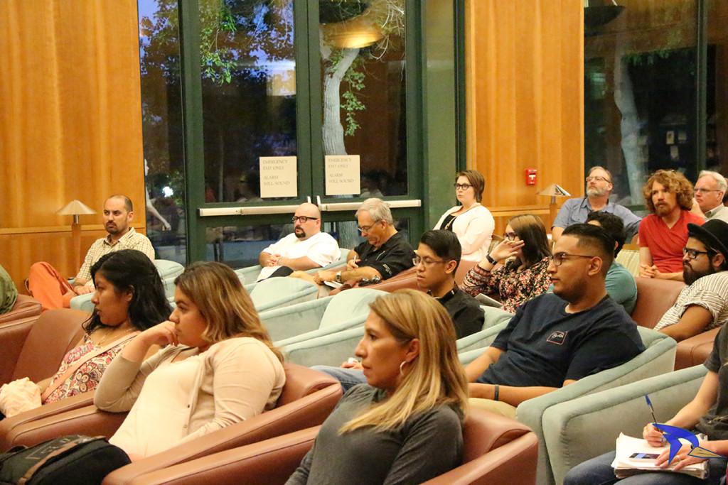 James Chavez/The Runner CSUB students and staff listening to author Brian Evenson read from one of his books. 