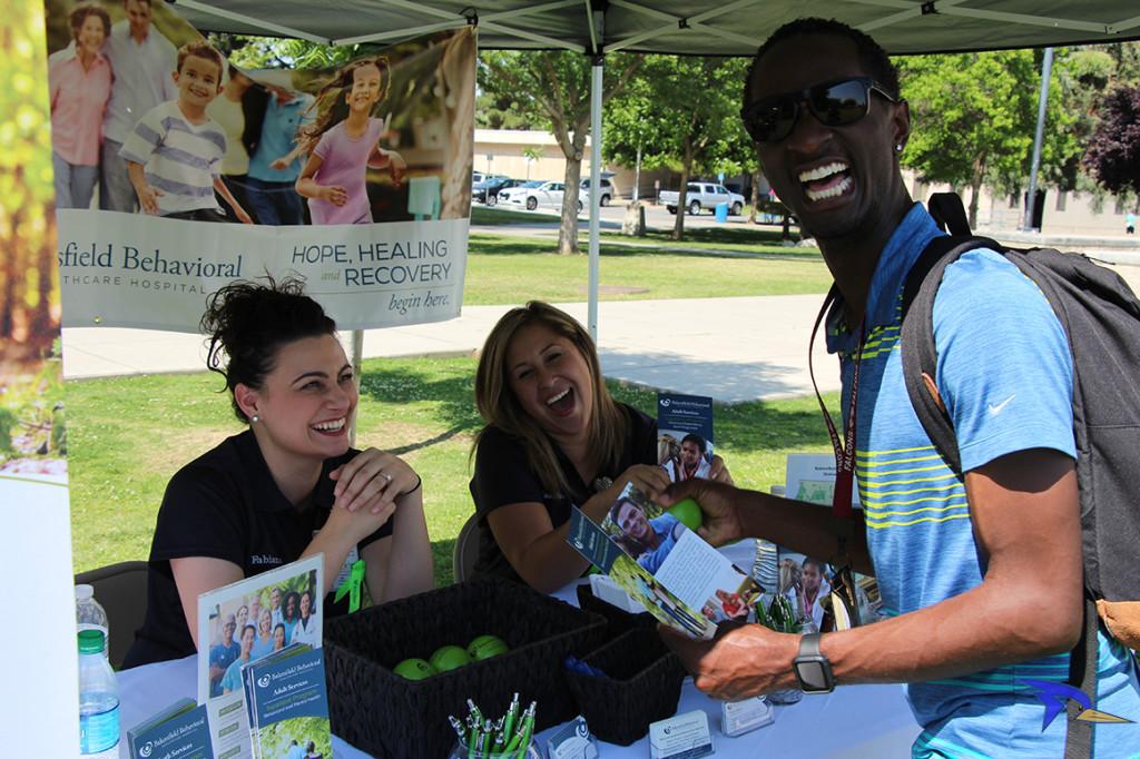 Trevante Hammonds
Shad Williams having laughs with the ladies at the bakersfield hospital booth on Wednesday,  May 11 outside of the Student Union patio.