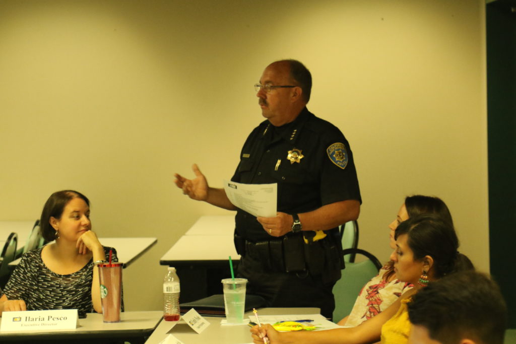 CSUB Chief of Police Marty Williamson speaks at the ASI meeting  about security on campus on March 24.
Photo by Javier Valdes/The Runner