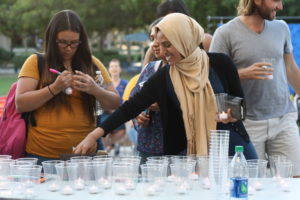 CSUB students choosing their cups and personalizing them with words of rememberance and encouragement at the candlelight event on Tuesday, Sept. 27 Karina Diaz/The Runner