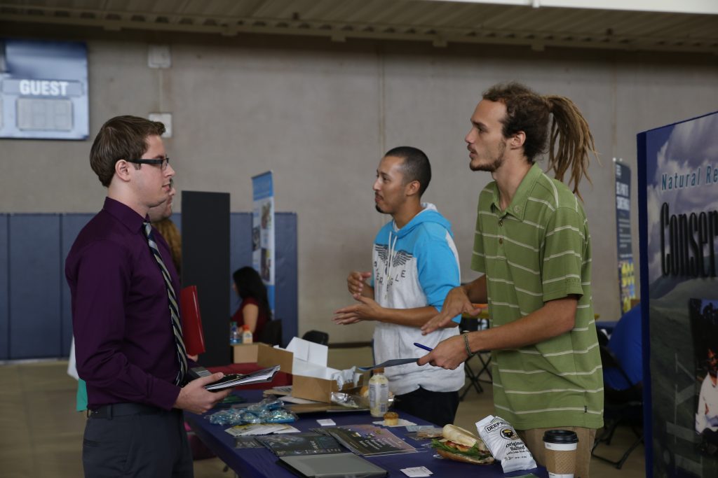 Business major Santeri Salomaki spoke to a representative from the Natural Resources Conservation Service at the fall career expo Wednesday, Oct.19
By Karina Diaz/ The Runner 