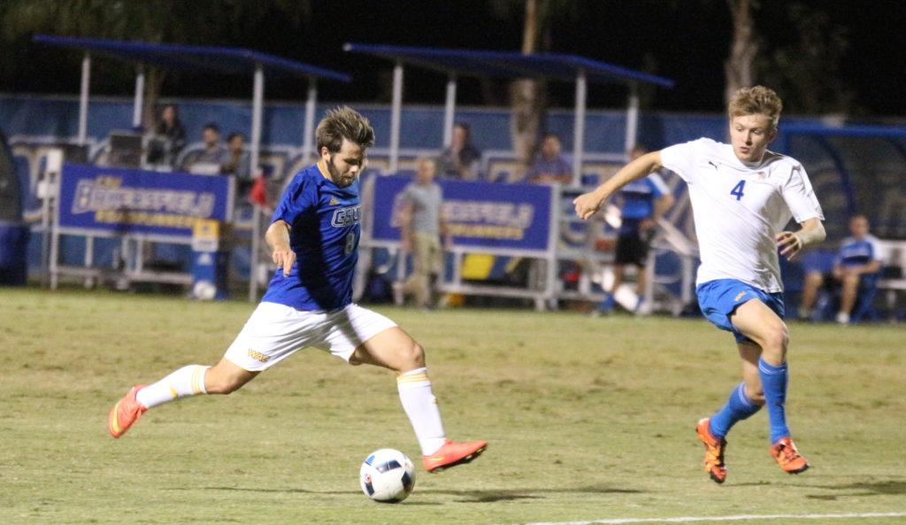 CSUB sophomore forward Robin Landahl scored his first career goal against San José State Saturday, Oct. 8 at the Main Soccer Field.
Photo by Alejandra Flores/The Runner