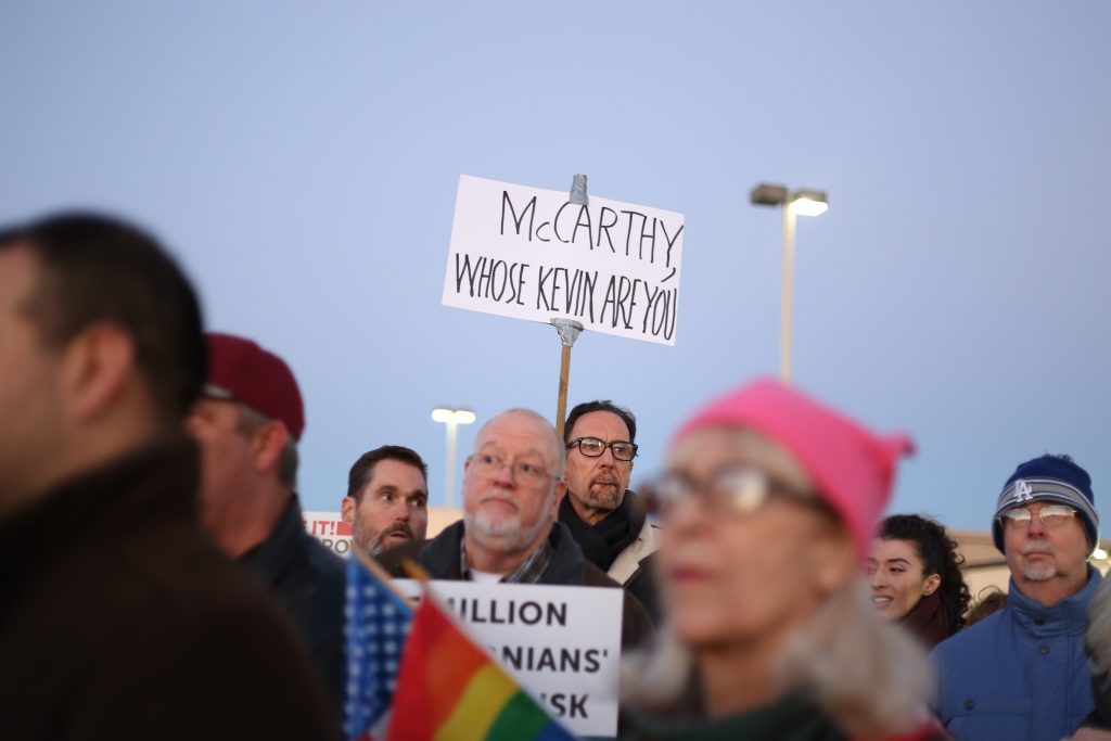 Protesters marched with their signs hoping to get House Majority Leader Kevin McCarthy's attention on Thursday, Feb. 23.
Photo by Karina Diaz/The Runner