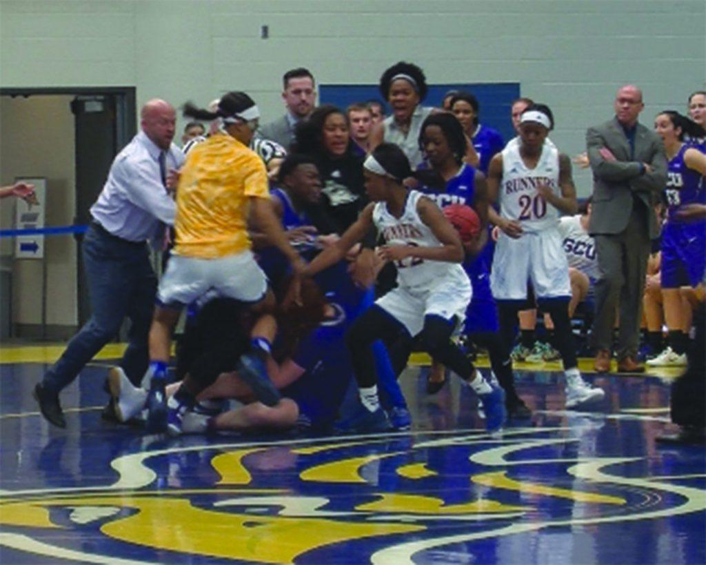 CSUB and Grand Canyon get in a brawl during the game on Saturday, Feb. 4 in the Icardo Center.
Photo by Mickey Van Horn/The Runner