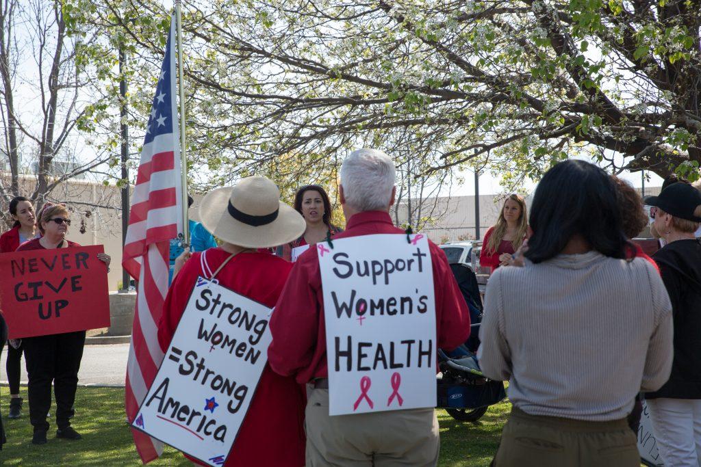 Marchers prepare to walk to the Kern County Democratic Party Headquarters on Truxtun Avenue Wednesday, March 8.
Photo by AJ Alvarado/The Runner