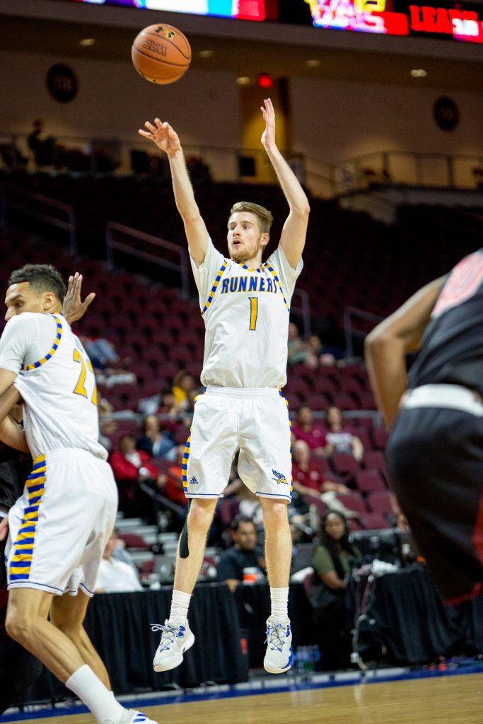 Redshirt-junior Brent Wrapp attempts a shot against New Mexico State at the Orleans Arena in Las Vegas Saturday, March 11. Photo by AJ Alvarado/The Runner 