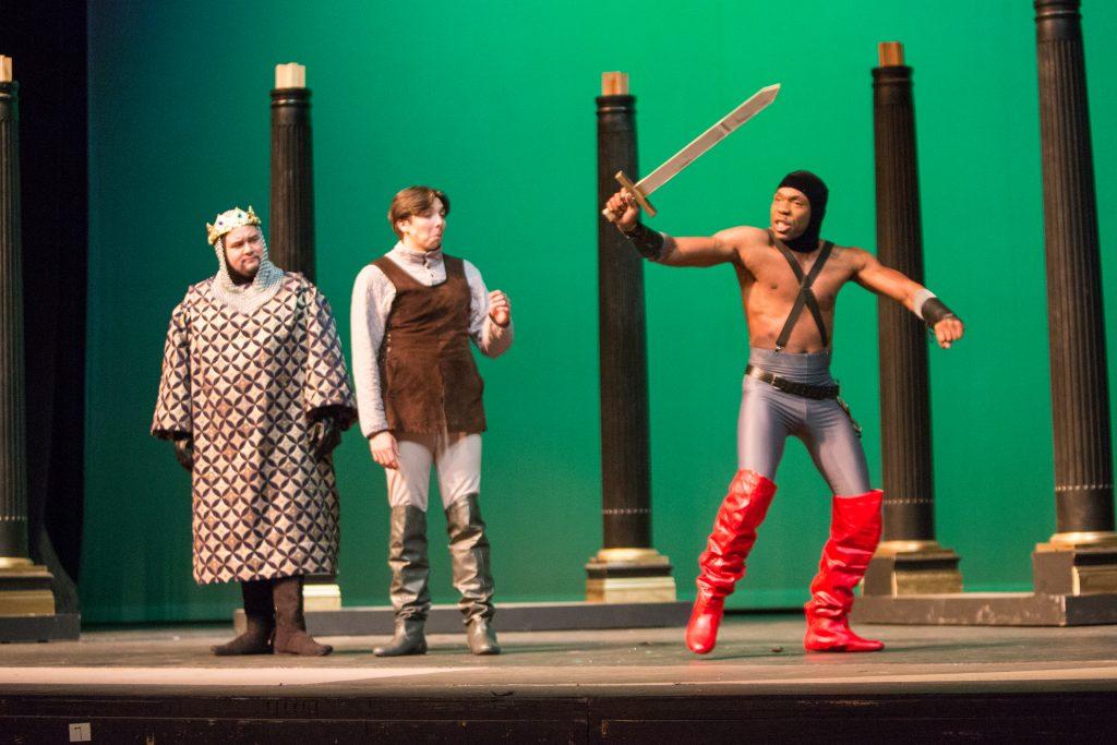 Anthony Jauregui (left) plays King Charles, alongside Warren Dakota Nash (center) who plays Pippin and Judd Johnson who plays Lewis in the musical.
Photo by AJ Alvarado/ The Runner