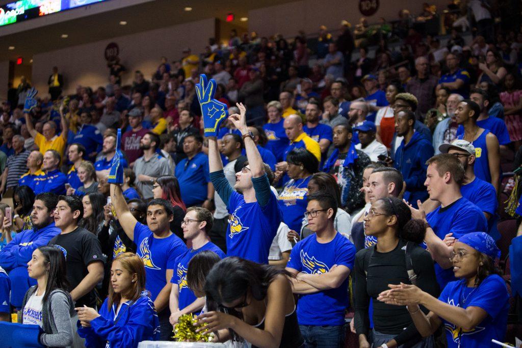 CSUB fans look on as the Roadrunners play in the first quadruple-overtime game at the Western Athletic tournament. Photo by AJ Alvarado/The Runner