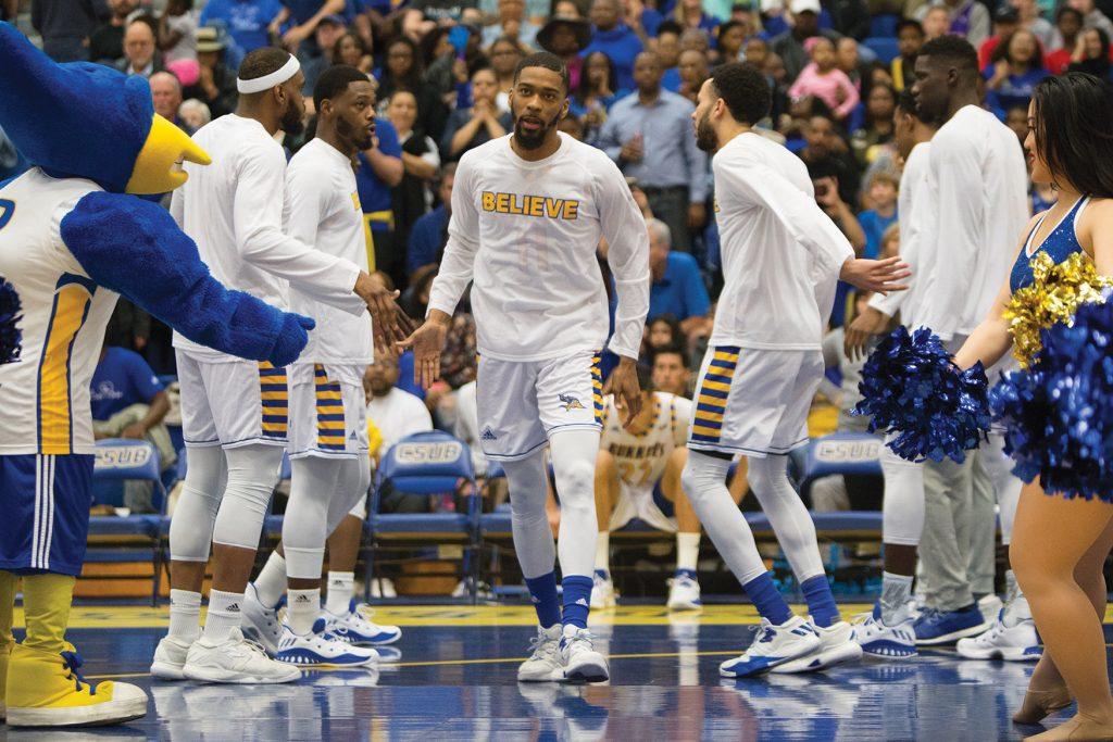 Redshirt-senior forward Jaylin Airington steps onto the floor after being introduced during a game at the Icardo Center. Airington leads the Roadrunners in scoring with 14.5 points per game this season. 
Photo by AJ Alvarado/ The Runner 