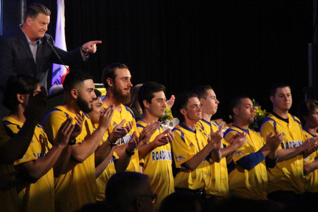 The CSU Bakersfield baseball team applauds during the 5th Annual Hot Stove DInner.