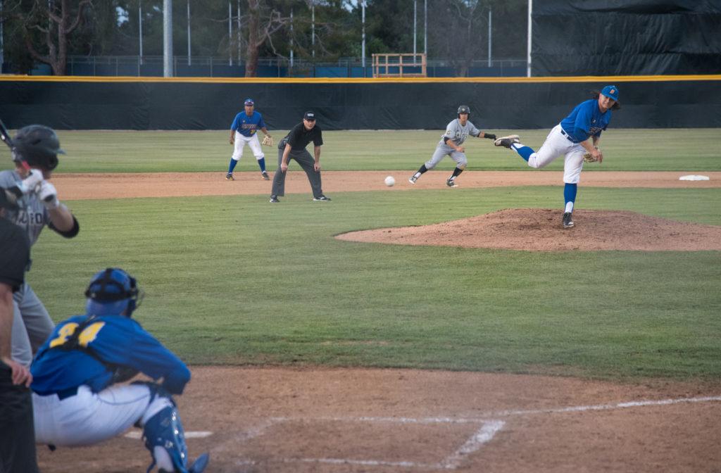 CSUB freshman Kevin Altamirano throws at against Cal Poly at Hardt Field on Tuesday, April 10.

Photo: Simer Khurana