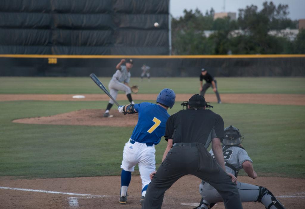 CSUB senior Andrew Penner takes a swing at a ball at Hardt Field against Cal Poly on  Tuesday, April 10.