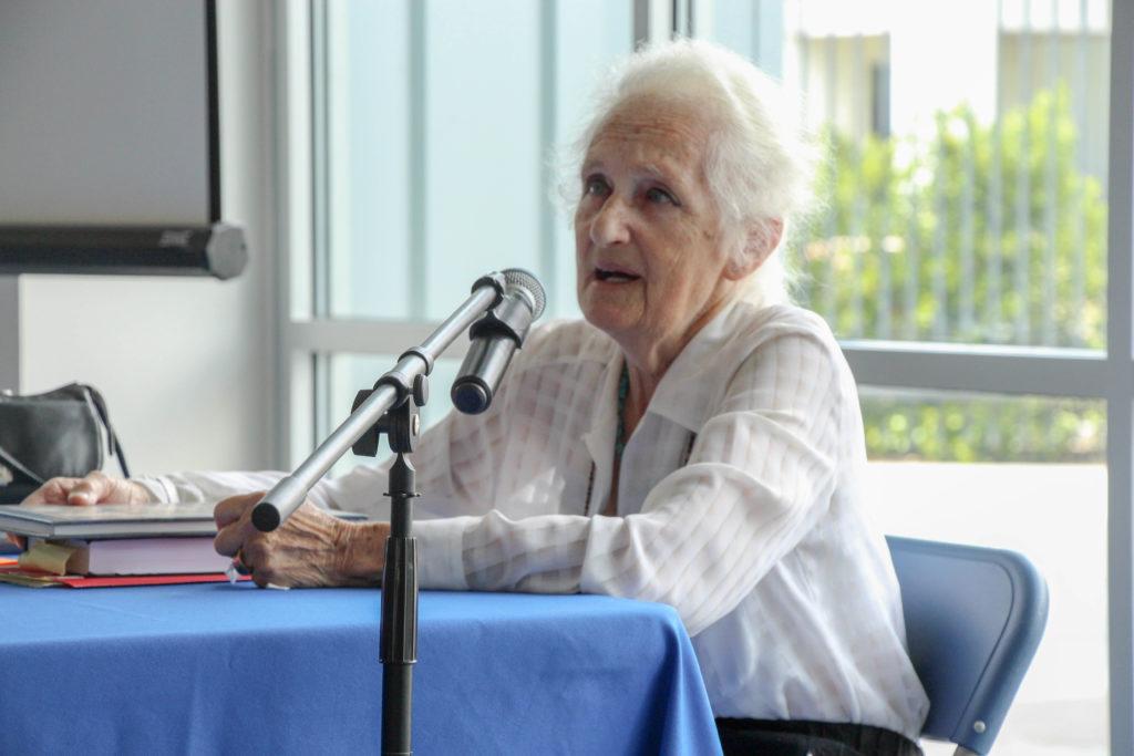 Photo by Andrew Paredez/The Runner
Dr. Helena Rozbicka Ganar talks about her sister and mother whose lives were taken
during the Holocaust.