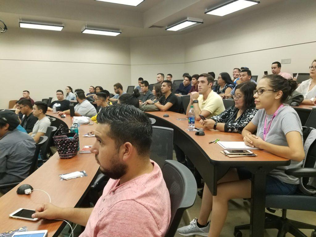 Amazon delivers job and internship information to a packed lecture hall