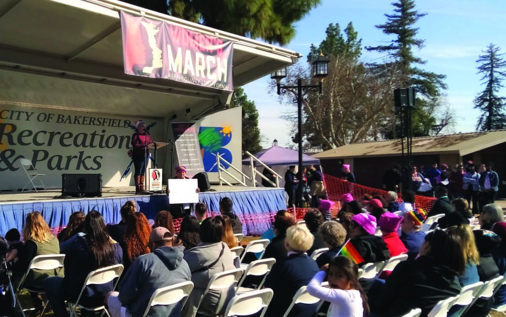 Local LGBTQ+ activist River Navarro offers their speech to the listening crowd at the 2019 Kern County Women’s March in Bakersfield on Saturday, Jan. 19. The theme of this year’s march was “Truth to Power.”