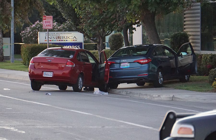 A man rammed a car off the road before shooting himself on Stockdale Highway across from CSUB on Sept. 19, 2019. 
