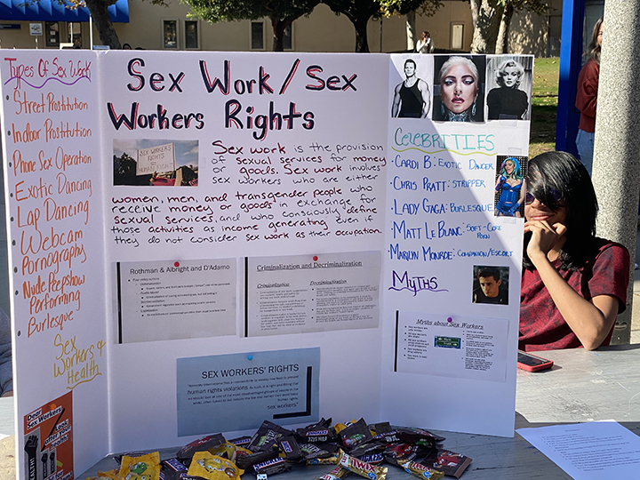 Pictured above is a poster with information on sex workers. They also included a list of celebrities who have been in that industry. 
