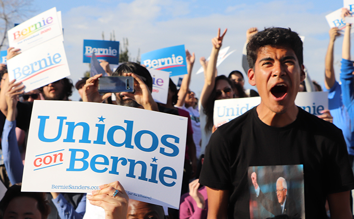 Anthony Alexander, a junior at Independence High School getting excited for the Bernie Sanders Rally held at the Spectrum Amphitheater at River Walk on Feb. 21st, 2020.