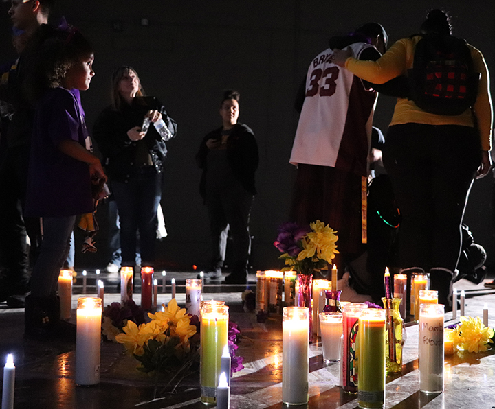 Two people share in embrace during Kobe’s Memorial at the Dignity Health Sports Complex on Friday January 31st, 2020.