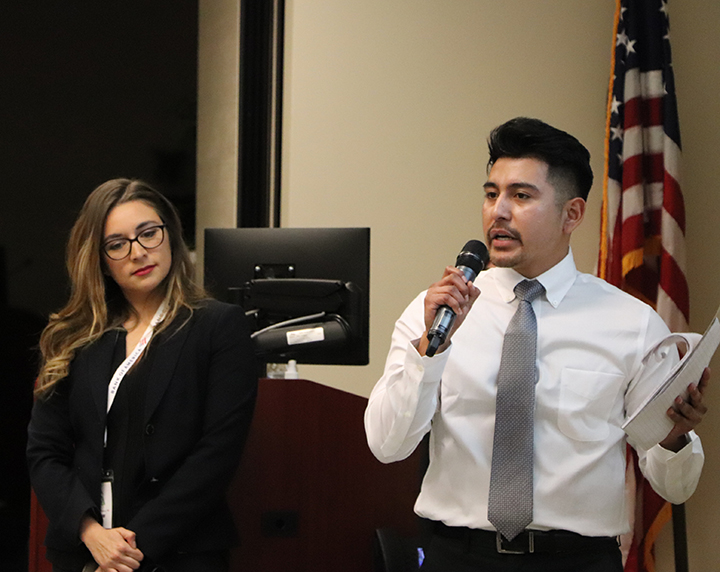Third place winners, Team Traction, presenting their business idea at the Techstars Start up event held at CSUB on Feb. 23rd, 2020. 
