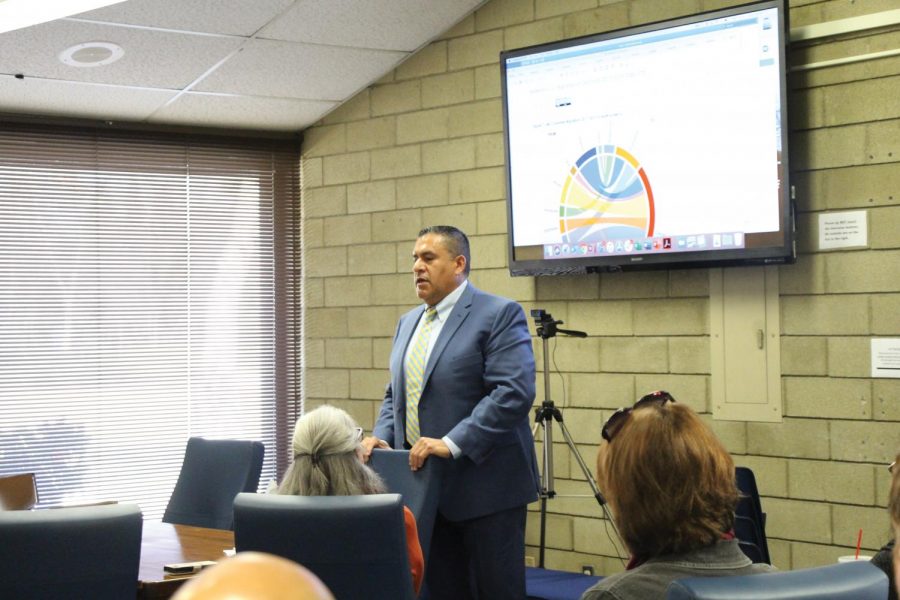 Faust Gorham discussing the differences between Canvas and Black board at the Canvas Faculty Forum in the Health care center conference room on Wednesday, February 12th