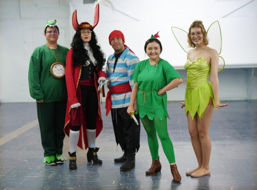 Costume Contest winners, the cast of Peter Pan from left to right: Kristine McDonald as the Crocodile, Ashley Thoene as Captain Hook, Niel Vandervert as Smee, Megan Jarrett as Peter Pan, and Corissa Garcia as Tinkerbell