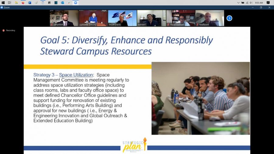 Brian Street discusses upcoming renovations to campus buildings as part of his presentation at the Spring 2020 Strategic Planning Forum. The forum was held virtually via Zoom on April 9, 2020.