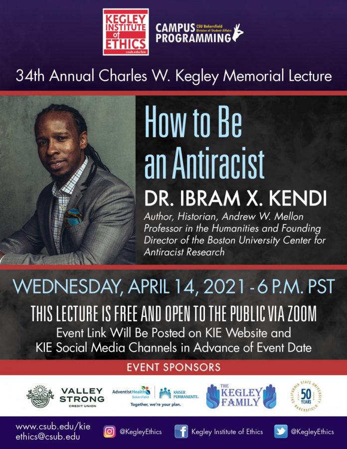 Flyer for Ibram X. Kendi's How to be an Antiracist. Flyer provided by Kegley Institute of Ethics