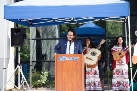 Dr. Jorge Moraga speaking at the Latinx Heritage Month Kick-off at California State University Bakersfield. 