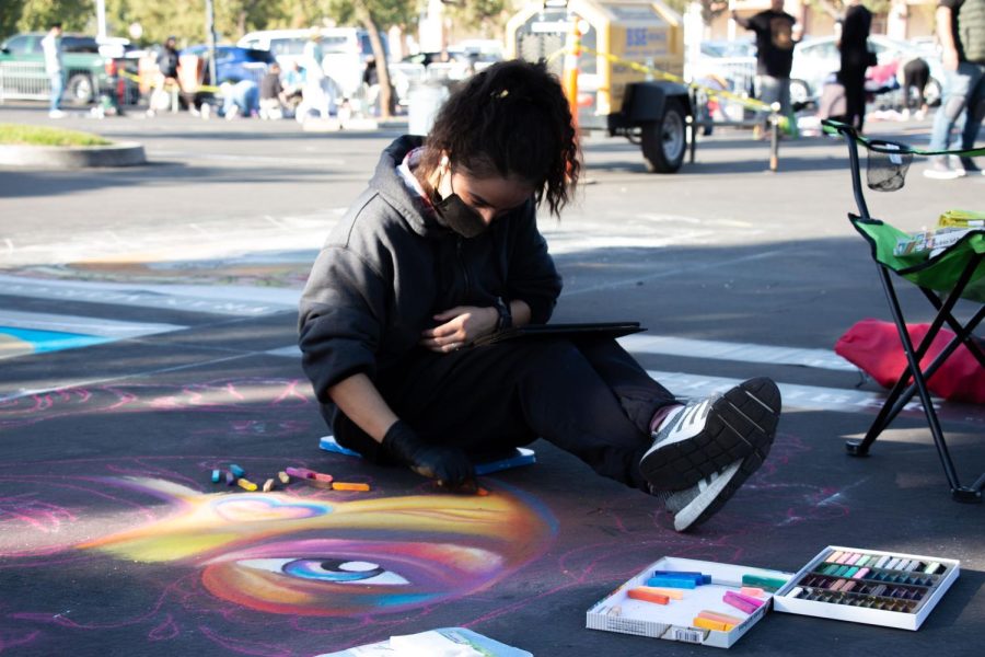 @anitta_cosplay working on their art piece inspired by their tia and trip to Mexico. Saturday, October 16, 2021 